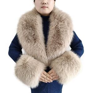 8136 Faux Fur Collar Cuffs Set Warm Fake Scarf Winter Women